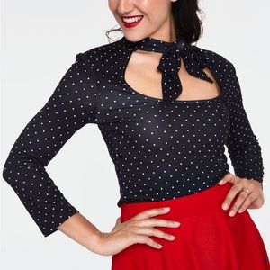 Voodoo Vixen Polka Dot Tie Neck Top